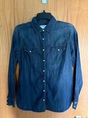 Liz Claiborne Dark Blue Denim Button-Down Shirt Sz S